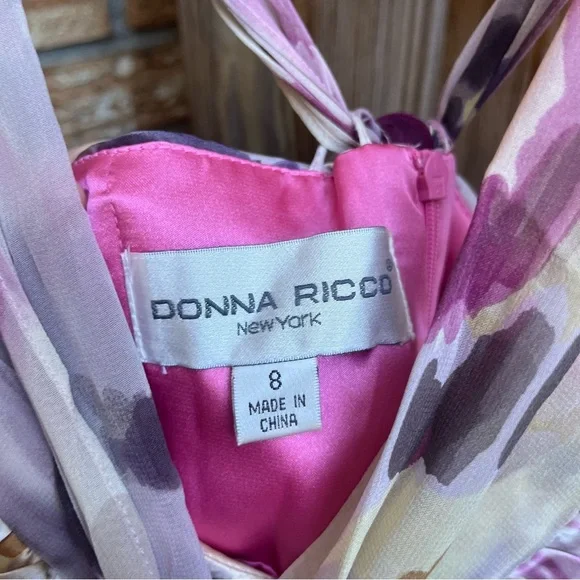 Donna Ricco 100% Silk Pink and Purple Floral Dress - Picture 3 of 4